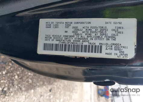 1992 Toyota Pickup 1/2 Ton Ex Lng Whlbse Dlx from USA, damaged, VIN JT4RN13P1N6041118